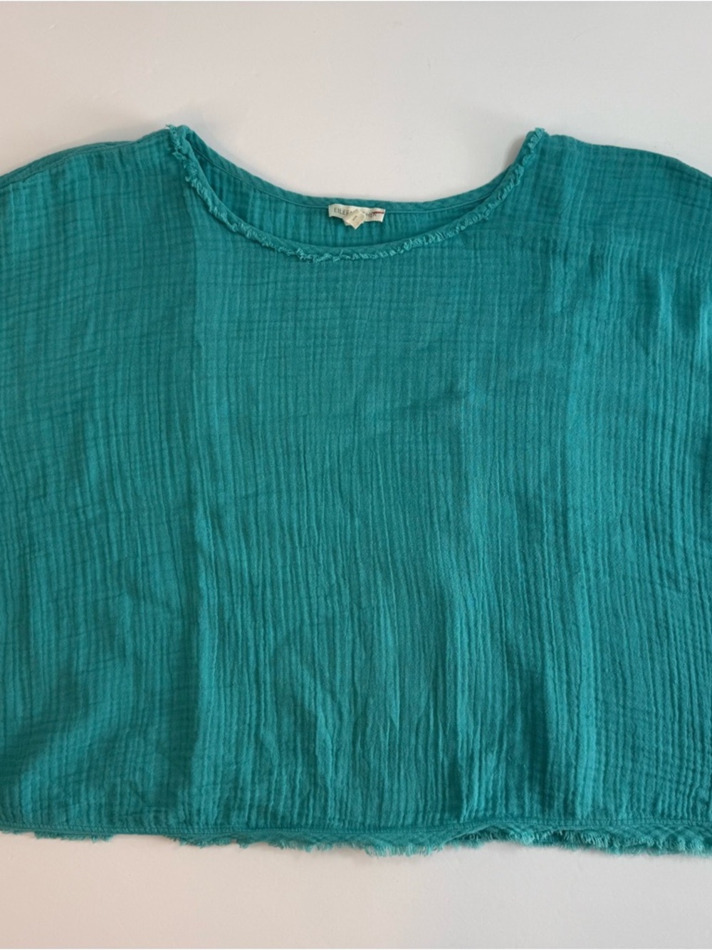 Eileen Fisher Organic Cotton Gauze Box-Top S2GBA-T5884 Sz Medium TURQUOISE
